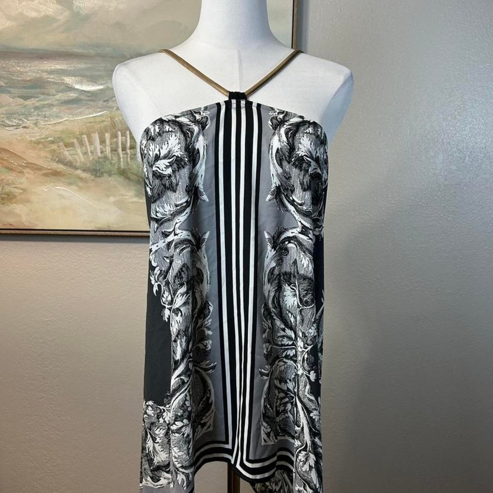 Express Baroque Print Scarf Hem Open Back Top Asymmetrical‎ - Size M